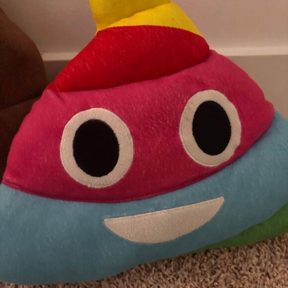 Two Poop Emoji Throw Pillows Toys Rainbow and Brown - Picture 3 of 6